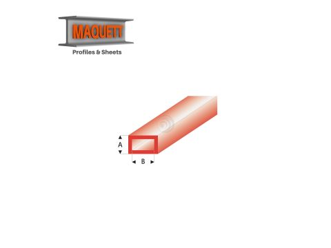 Maquett Styreen profielen - Rechthoekige buis - Lengte: 330mm - Transparant rood - 2,0x4,0mm/0.080x0.156" (442-53-3-v)