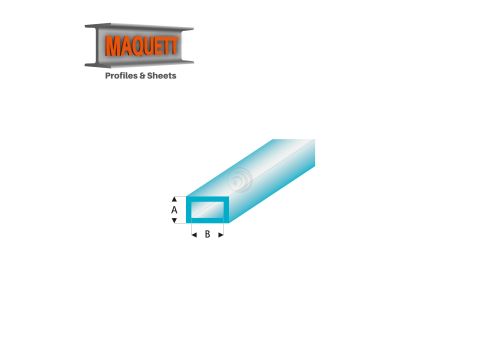 Maquett Styreen profielen - Rechthoekige buis - Lengte: 330mm - Transparant blauw - 2,0x4,0mm/0.08x0.156"  (445-53-3-v)