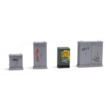 Artitec NL schakelkasten met graffiti - Kant-en-klaar model uit resin, beschilderd    - H0 / 1:87 (AR387.376)