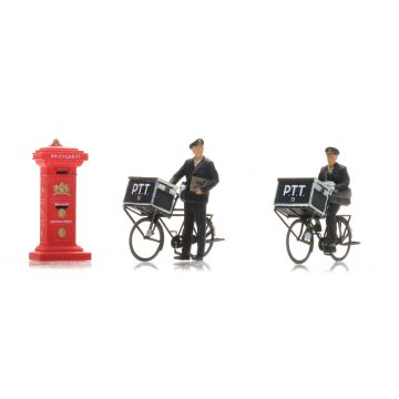 Artitec Postbodes op fiets met postbus - Kant-en-klaar model uit resin, beschilderd - H0 / 1:87 (AR5870052)