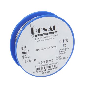 Donau Elektronik Soldeertin - Ø 0,5 mm - (60%Sn, 38%Pb, 2,5% Flux - 100g (DOLZM100)