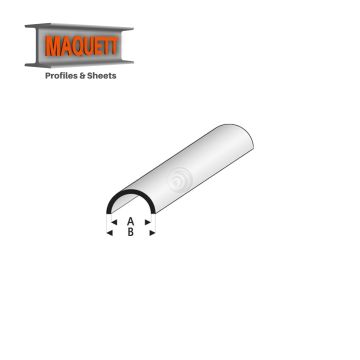 Maquett Styreen profielen - Half ronde open buis - Lengte: 330mm - Wit - 2,54,0mm/0.10x0.256"  (403-53-3-v)