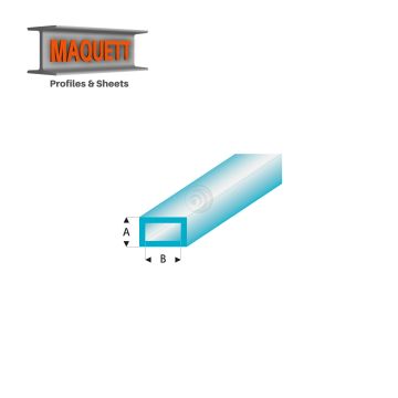 Maquett Styreen profielen - Rechthoekige buis - Lengte: 330mm - Transparant blauw - 2,0x4,0mm/0.08x0.156"  (445-53-3-v)