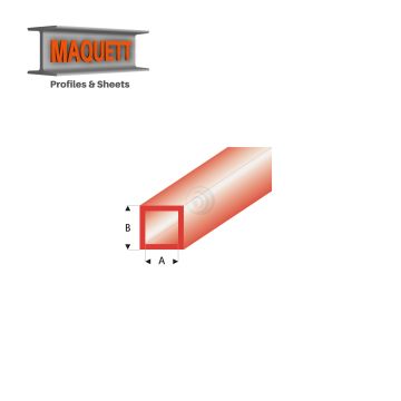 Maquett Styreen profielen - Vierkante buis - Lengte: 330mm - Transparant rood - 5,0x6,0mm/0.197x0.236" (434-59-3-v)