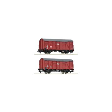 Roco Wagenset met twee 2-assige gesloten goederenwagens, type Gs, van de Nederlandse Spoorwegen. - Epoche: IV -  -  - H0 / 1:87 (RO6600151 )